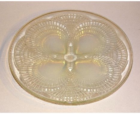 A Rene Lalique coquilles pattern plate, with moulded opalescent scallop shells, signed R Lalique France, 23.5cm diameter