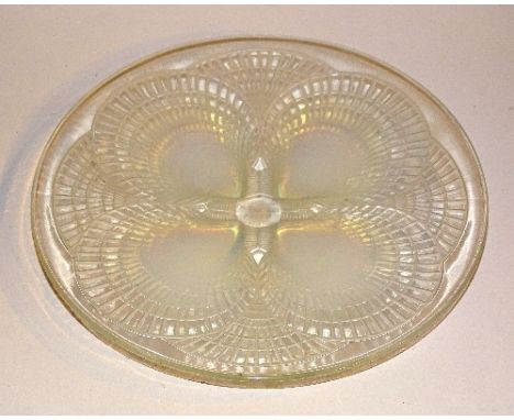 A Rene Lalique coquilles pattern plate, with moulded opalescent scallop shells, signed R Lalique France, 23.5cm diameter