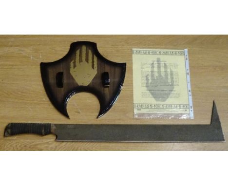 A Lord of the Rings limited edition reproduction 'Uruk Hai Scimitar', with certificate of authenticity and wooden plinth, 81c