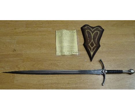A Lord of the Rings limited edition reproduction sword 'Glamdring', with certificate of authenticity and wooden plinth, 121cm