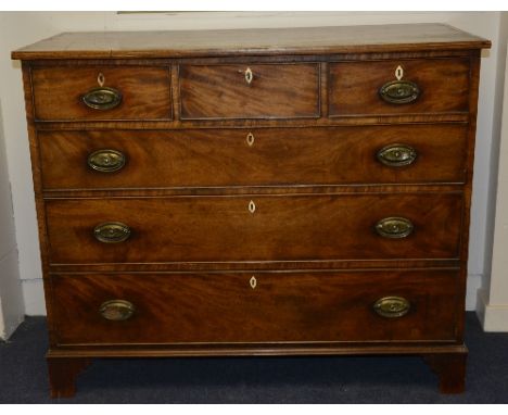 A Georgian mahogany chest of drawers, with three small drawers above three long drawers, raised on bracket supports, 100cm hi