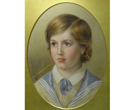 EVS (19th Century)'Portrait of a Young Boy'Watercolour, signed with monogram and dated 1885, oval 28 x 29cm