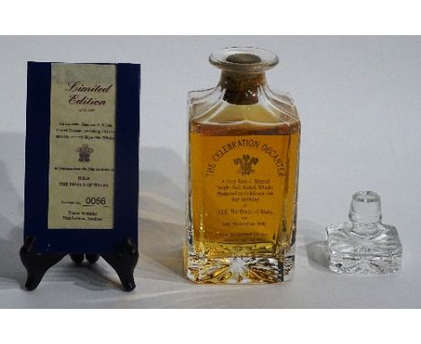 A limited edition single malt scotch whisky in a crystal decanter, produced to celebrate the 50th birthday of The Prince of W