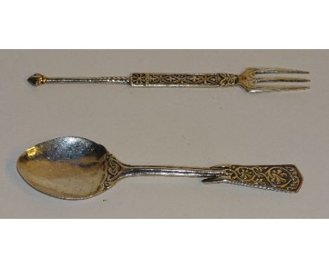 An Iona silver 'nunnery' fork designed by Ian MacCormick, with Celtic style decoration to stem, stamped 'IMC Iona, Sterling, 