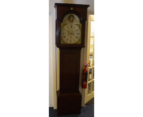 A Georgian mahogany inlaid longcase clock signed R Somervell Glasgow, circa early 19th century, the detachable hood with glaz