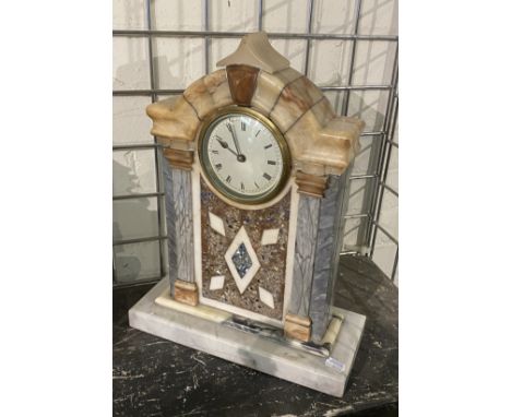 MUTICOLOURED MARBLE MANTEL CLOCK 40CMS X 26CMS