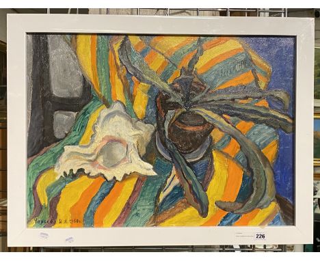IRINA CHARSKAYA (1923-2015) STILL LIFE WITH SHELL 1960S OIL ON BOARD 48CMS X 69CMS