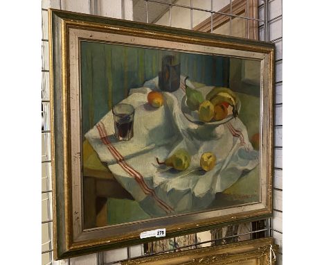 STILL LIFE OF FRUIT OIL ON BOARD - SIGNED