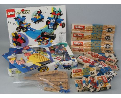 Lego, box 4163 and contents with instruction manual and a quantity of boxed and loose Bilofix wooden and plastic construction