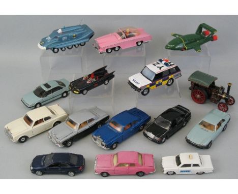 Corgi, Batmobile, Fab 1, Spectrum Pursuit Vehicle, Thunderbird 2 and eleven other models including three Rolls Royce Corniche