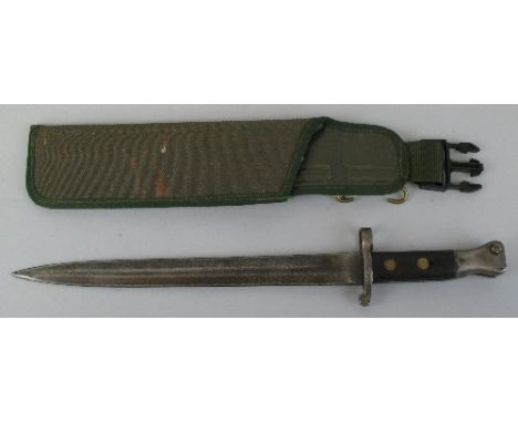 A World War I British Lee Metford rifle bayonet, with 30cm steel blade and modern canvas scabbard, 43cm overall