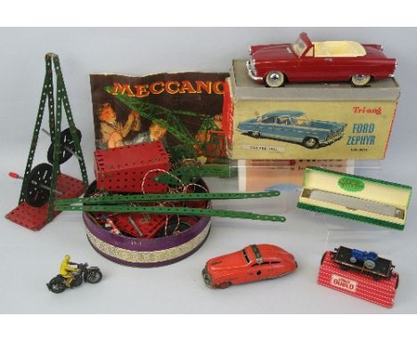 A Tri-ang Minic Electric Scale Model of a Ford Zephyr convertible, boxed, a Schuco Fex 1111 clockwork tinplate car, a diecast