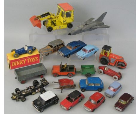 Dinky/Corgi, quantity of unboxed and playworn models including a Ferrari Racing Car No.234 in modern box, shovel dozer, Aveli