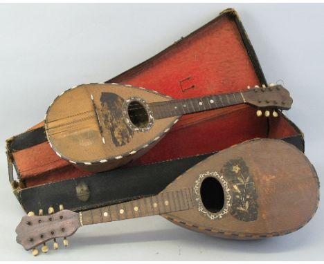 A late 19th Century Italian lute back mandolin, with banded rosewood back and neck and sprucewood top, bears label "F De Mure