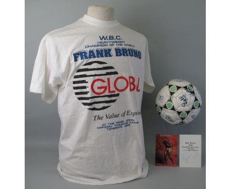 Football, a Celtic leather football signed by team members during the treble year, a Frank Bruno/Nigel Benn T-shirt and two s