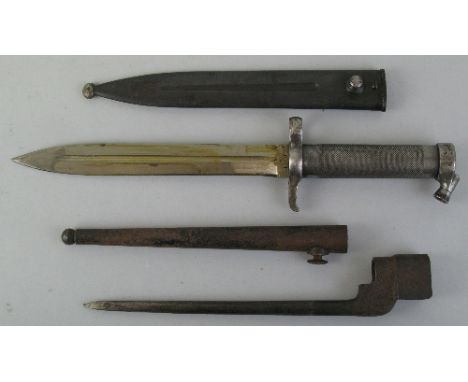 A Swedish Model 1896 knife bayonet, with 21cm fullered steel blade and engine turned metal grip in steel scabbard, 35.5cm ove