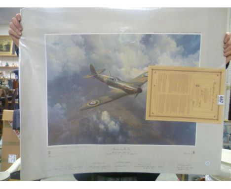 Limited edition print of a spitfire, 'First OF The Few' signed by Frank Wooton, Stanley Hooker and others