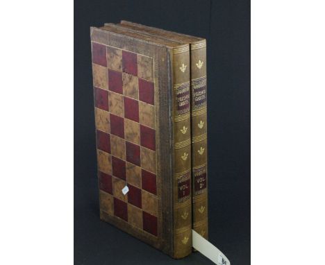 Vintage backgammon/ chess box designed as a pair of books, marked Parlour Games