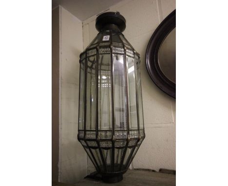 Large Metal Framed and Glass Hanging Lantern / Light Shade