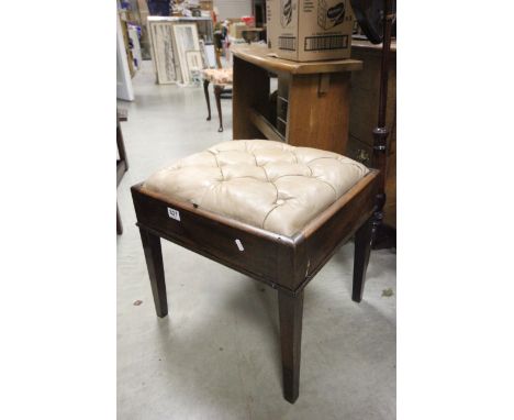 Victorian Mahogany Stool with cream button leather seat