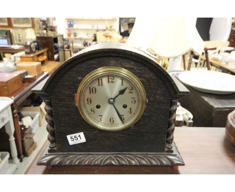 Oak Cased Mantle Clock with Barleytwist Columns