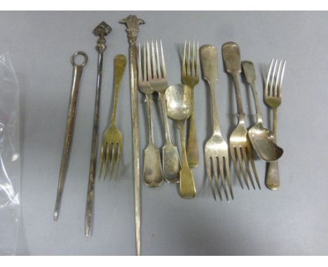 A 19th century silver plated skewer and a quantity of plated flatware
