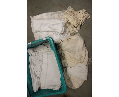 Vintage Silk Embroidered Shawl plus Various Other Linen 