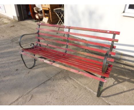 Red Painted Wooden and Metal Garden Bench