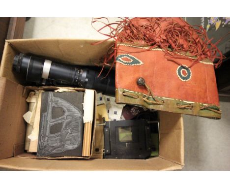 Mixed Lot including Folded Maps, Printing Blocks, Camera Accessories, etc