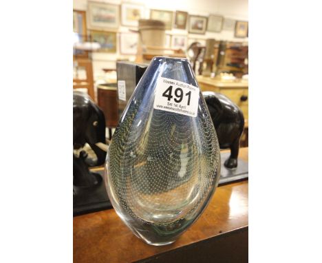 Orrefors Art Glass Vase Kraka 379 by Sven Palmqvist, Sweden 1958. Lovely ariel pattern of swirls and tiny bubbles that are me