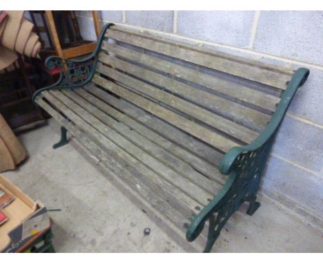 Garden Bench with Green Metal Ends