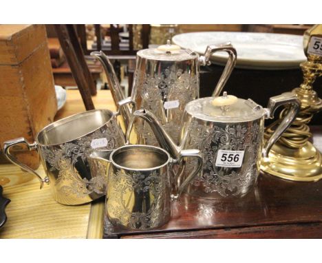 Victorian Electroplated Four Piece Tea Service with engraved floral decoration
