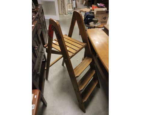 Set of vintage pine step ladders