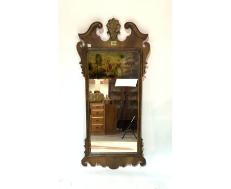 A QUEEN ANNE STYLE PIER MIRRORWith painted glass panel, 44cm wide; 94cm high
