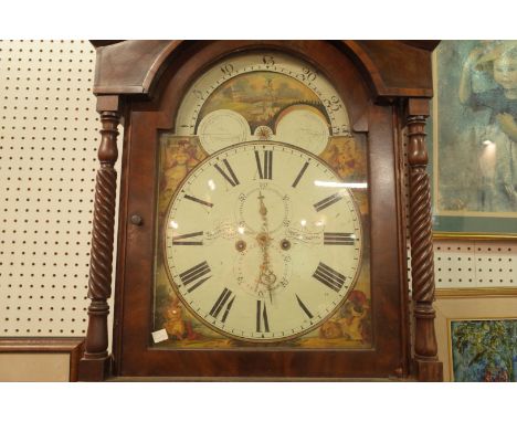 ‘ARMSTRONG MANCHESTER’ A LATE 19TH CENTURY LONGCASE CLOCKWith painted moon phase dial, two weights one pendulum and one key, 