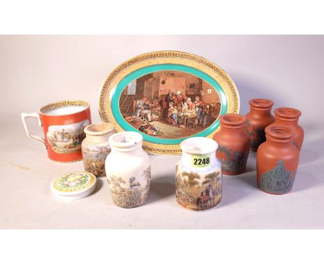 A GROUP OF SEVEN PRATTWARE JARS (10)An oval dish, a mug and a pot lid (10)There are two chips which appear to have been repai