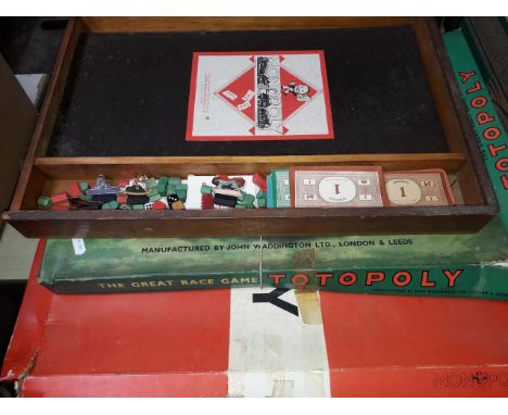 Vintage wooden box Monopoly, another and Totopoly 