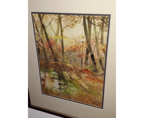 L.R. Woollard, 'Autumn Light', watercolour, signed lower right, 34cm x 26cm, framed and glazed. 