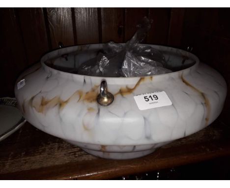 Three glass hanging light shades and fittings.&nbsp;Diam. ranging from 32cm to 35cm, image of various fittings included.
