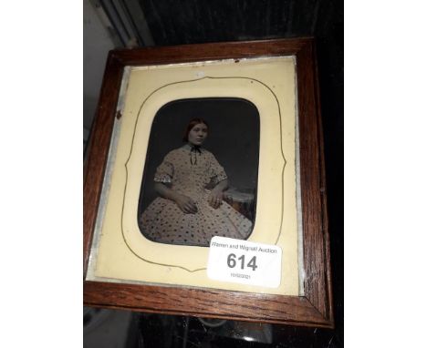 Victorian tinted portrait in small oak frame 