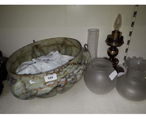 1930s light shade and a lamp with glass shade.&nbsp;Diam. 36cm, condition two minor nibbles to outer rim, various fittings pi