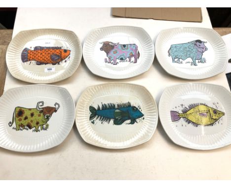 Six vintage Ironstone plates each with a stylised animal. 