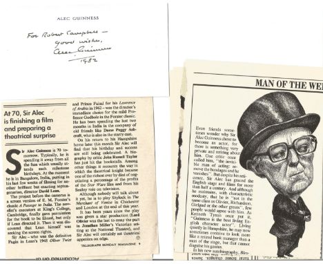 Alec Guinness signed 6x3 white card dedicated dated 1982. Sir Alec Guinness CH CBE (born Alec Guinness de Cuffe; 2 April 1914