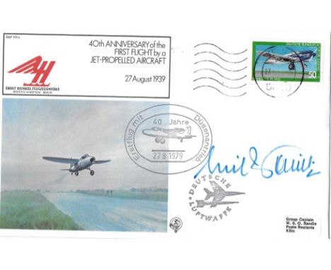 First Jet pilot WW2 1939 Flugkapitan Erich Karl Warsitz signed First Flight RAF cover. Was a German test pilot of the 1930s. 