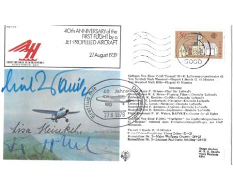 First Jet pilot WW2 1939 Flugkapitan Erich Karl Warsitz, Lisa Heinkel and V L Heinkel Jr signed First Flight RAF cover. Was a