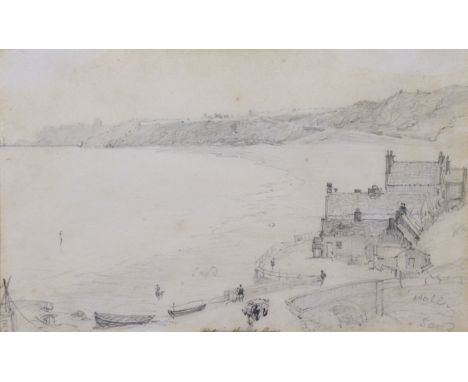 GEORGE WEATHERILL (1810-1890) A sketch titled “Whitby from Sandsend”; Pencil on paper, 5” x 8” (some foxing/discoloration), f