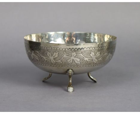 A continental silver bowl with engraved vine decoration to the exterior, the interior with engraved inscription, “G. P. CAPT.