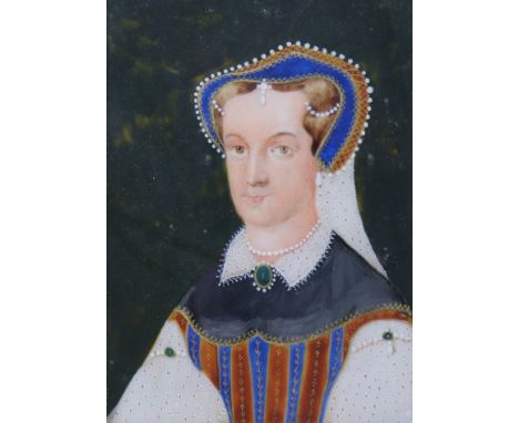 ENGLISH SCHOOL, 19th century. A pair of portrait miniatures of Queen Mary 1st after Holbein, and Lady June Grey after Isaak O