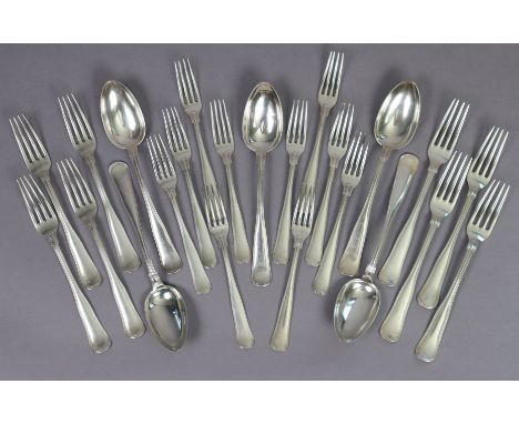 Eight Danish .826 standard thread-pattern table forks, Copenhagen 1920-30, three with mark of Carl M. Cohr; five matching tab