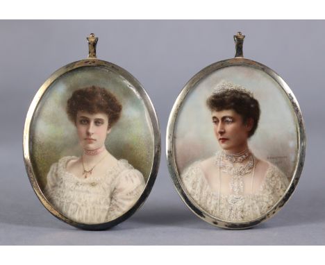 K. HARGREAVES, (British, early 20th century).  A pair of portrait miniatures of Mrs Sydney Marsden &amp; her daughter  Beatri